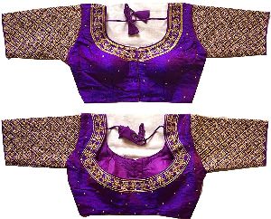 Women\'s Phantom Silk Half Sleeve Saree & Lehenga Blouse (MEES1250-Purple_Purple_38)