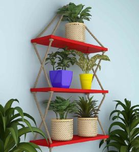 Wooden Red Hanging Wall Shelf