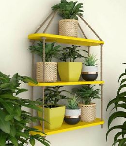 Wooden Yellow Hanging Wall Shelf