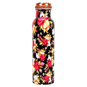 Black Floral Meenakari Copper Water Bottle