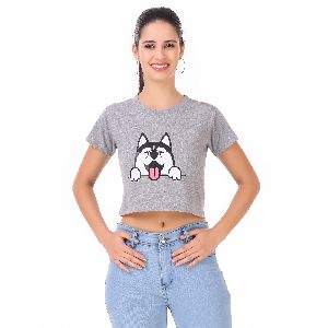 Grey Dog Crop T-Shirts