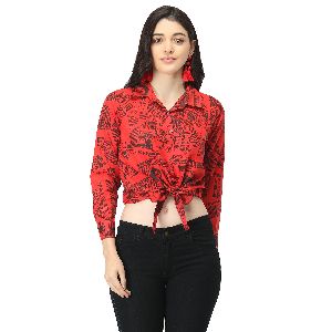 TR100 Red Crepe Embroidered Tops