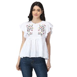 TR104 White Cotton Embroidered Tops