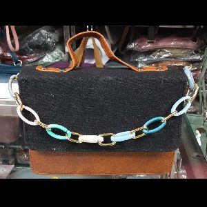 Denim & faux leather box sling bag