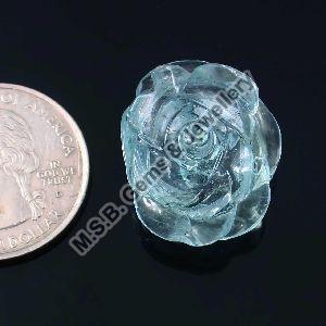 100% Natural Aquamarine Rose Design Eye Clean Carving Gemstone