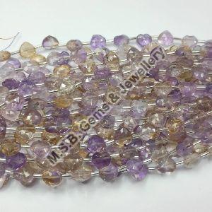 Attractive Ametrine Heart Shape 10mm Faceted Beads