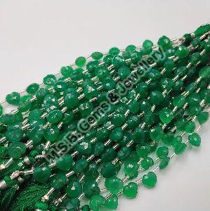 Green Onyx Heart Shape Faceted Stone Beads