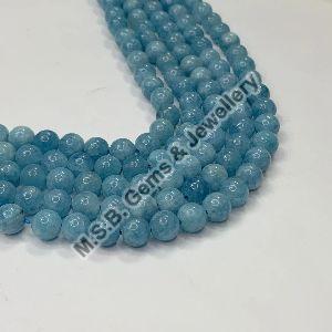 Natural Aquamarine Round Shape 16 Inch Smooth Polish Stone Beads