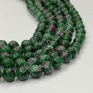 Natural Ruby Zoisite Round Shape 16 Inch Smooth Polish Stone Beads