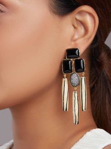 Black Onyx Drop Earrings with Cubic Zirconia