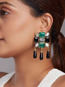 Green Jade Beaded Drop Earrings