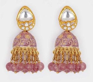 Pink Gold Tone Kundan Earrings