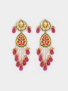 Red Gold Tone Kundan Earrings with Agate Stones