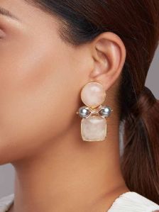 Rose Quartz Drop Earrings With Shell Pearls