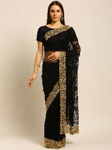 007 Net Black Pearl Embroidered Saree