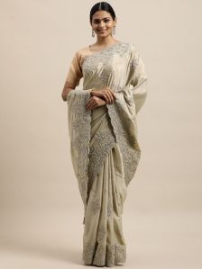 1283 Chinon Beige Embroidered Saree