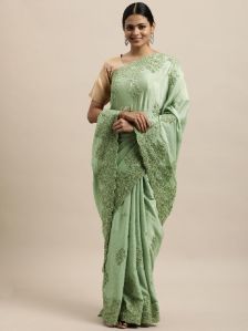 1283 Chinon Pista Embroidered Saree