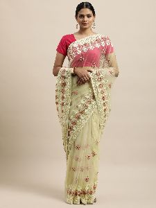 1482 Net Off White Embroidered Saree