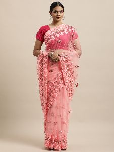 1482 Net Pink Embroidered Saree