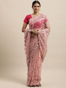 1540 Net Pink Embroidered Saree