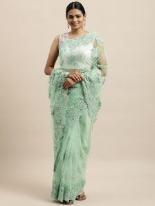 1541 Net Sea Green Embroidered Saree