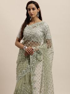 1552 Net Green Embroidered Saree