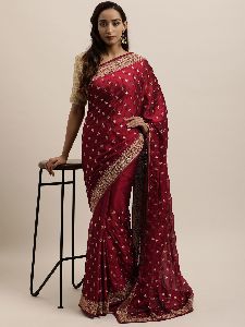 Rangoli Maroon Zari Embroidered Saree