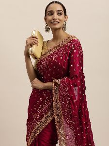 1607Rangoli Cherry Red Embroidered Saree