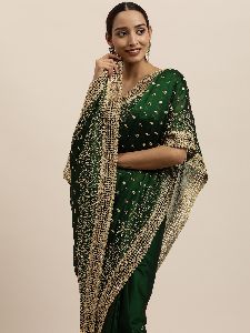 Rangoli Green Embroidered Saree