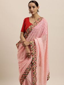 Georgette Pink Sequin Embroidered Saree