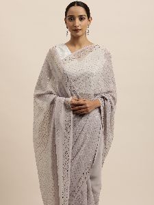 Georgette Grey Sequin Embroidered Saree