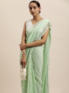 Georgette Sea Green Sequin Embroidered Saree