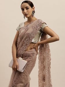 Net Mouve Thread Embroidered Saree