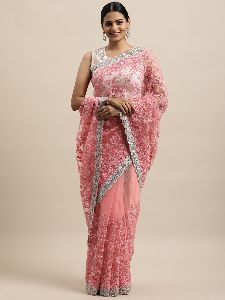 904 Net Pink Embroidered Saree