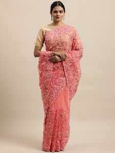956 Net Pink Embroidered Saree