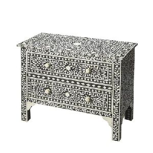 Bone Inlay Table with Drawers