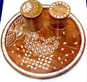 Mother of Pearl and Wooden Serving Tray
