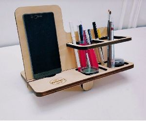 Wooden Mobile Stand with Pen Holder