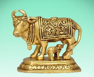 3 Inch Brass Cow and Calf Statue
