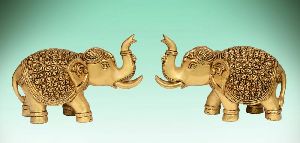 6 Inch Brass Elephant Pair Statue