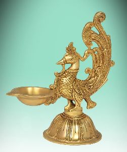8 Inch Brass Peacock Oil Lamp
