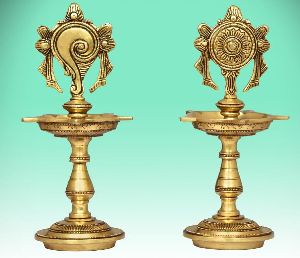 9 Inch Brass Shanku Chakra Lamp