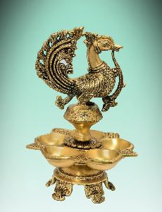 Antique Brass Peacock Oil Lamp