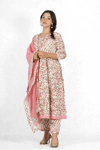 Ladies Cotton Anarkali Kurti Pant and Dupatta