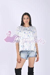Womens Blue Bird Smock Top