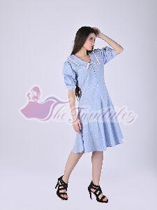 Womens Blue Tailored Collar Dress