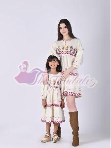 Mother and Daughter Ehreal Embroidery Mini Dress