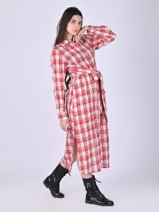 Womens Knotted Plaid Maxi Dress