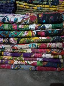 Bird Print Kantha Work Bedsheets