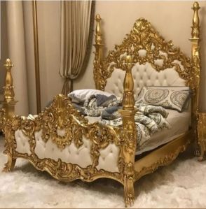 Teak wood golden king size bed